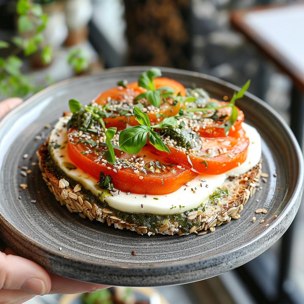 Eiweißrolle proteinreiches Brot mit Tomate und Mozzarella
